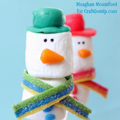 snowman marshmallow pops with Airheads accessories