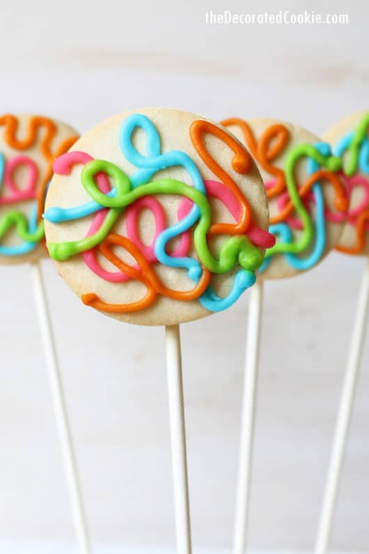 chaos cookies... silly cookie pops with scribbled royal icing.