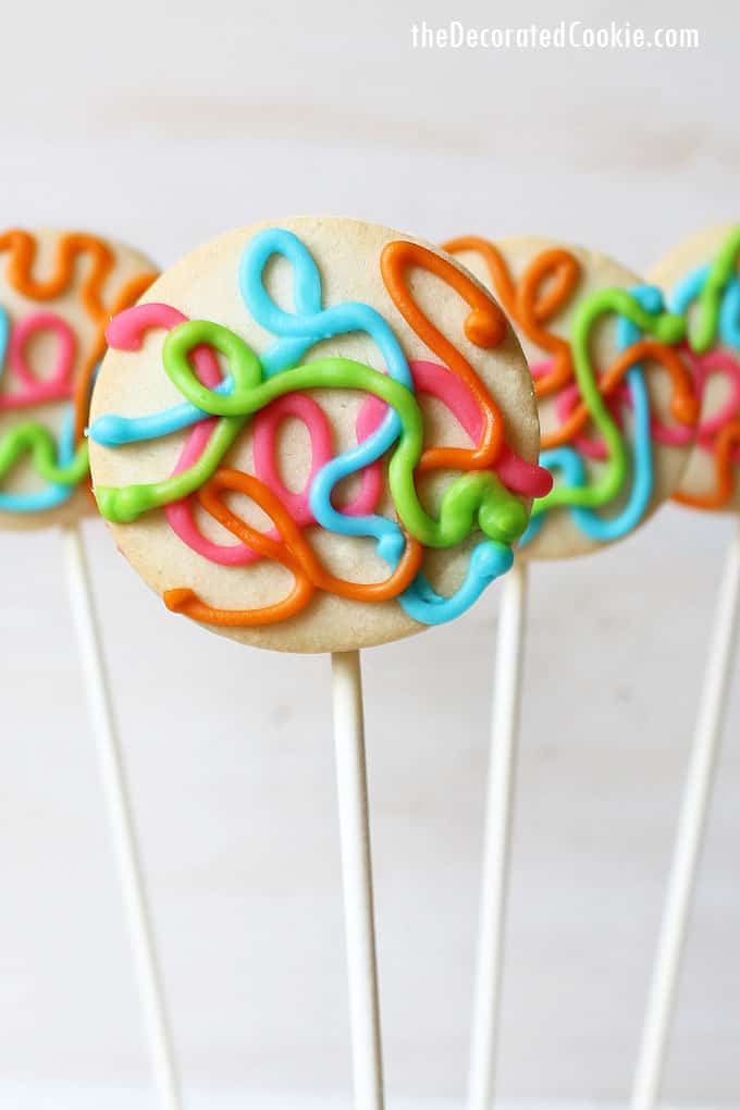 CHAOS COOKIES -- Just like life. Silly cookie pops with scribbled royal icing. A colorful cookie anyone can decorate, even kids.