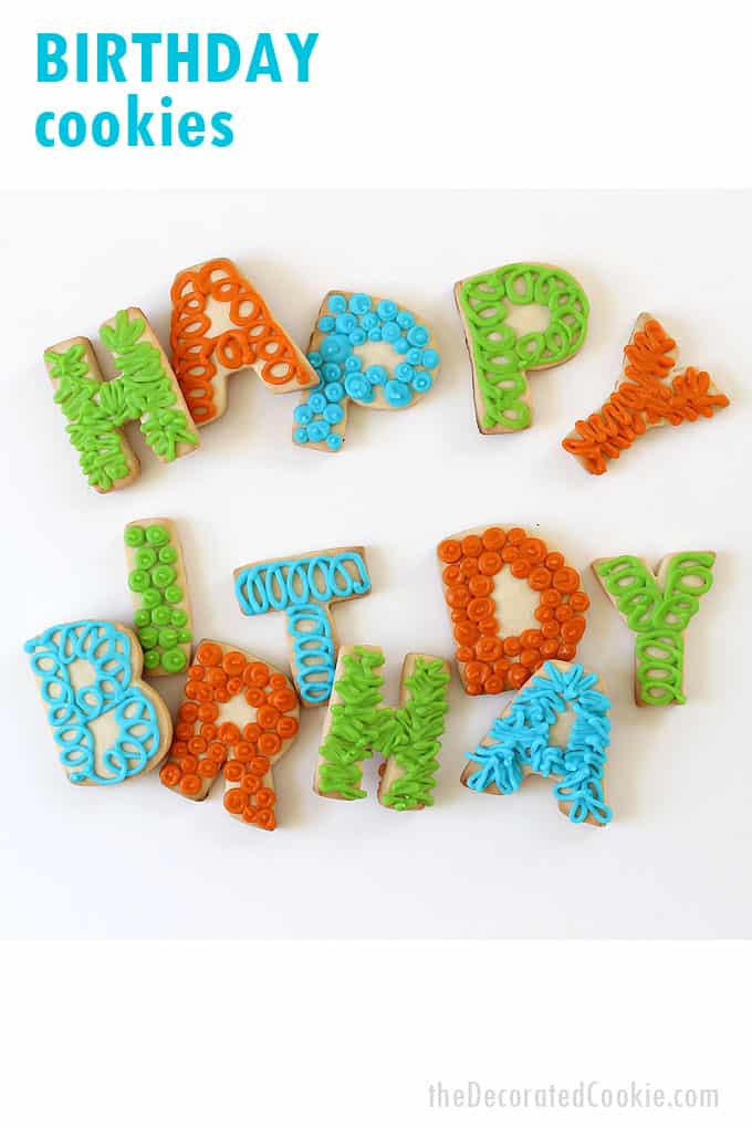 Spell out HAPPY BIRTHDAY LETTER COOKIES for a fun homemade birthday gift idea for any age. Decorate cookies with royal icing.