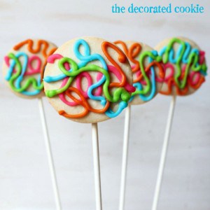 chaos cookies... silly cookie pops with scribbled royal icing.