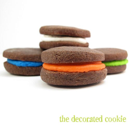 chocolate sandwich cookies filled with colorful icing