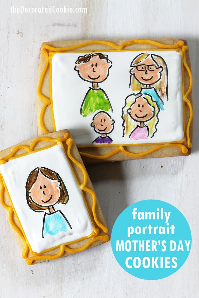 How to make family portrait cookies for a Mother's Day gift idea. Cookie decorating tutorial. Decorate cookies with royal icing and food coloring pens.