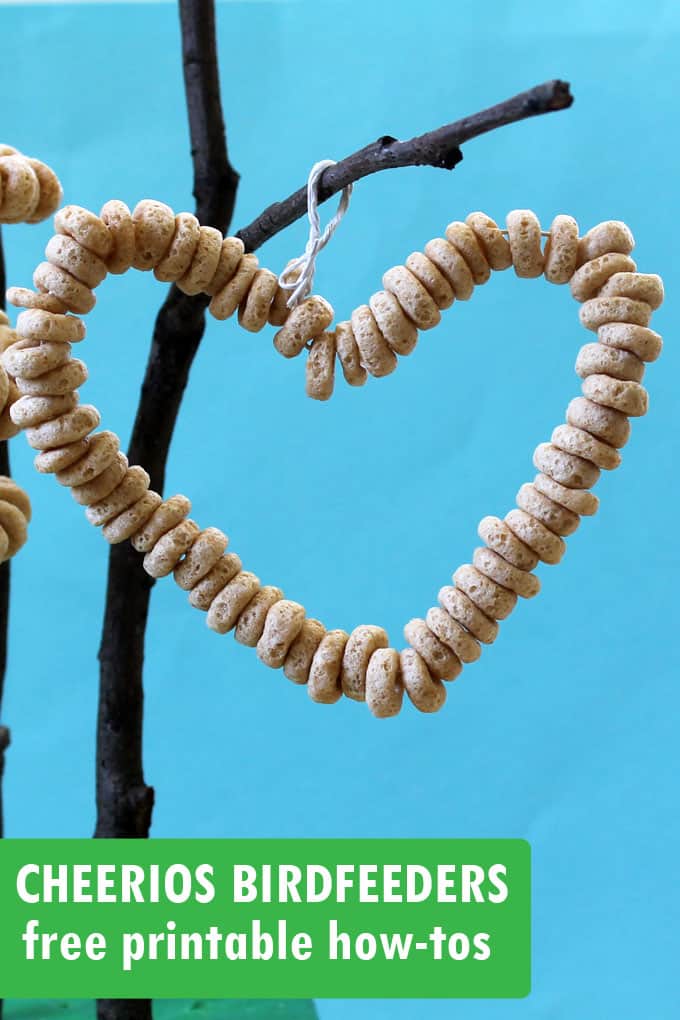 EASY CHEERIOS BIRDFEEDERS -- Fun, budget-friendly nature craft for kids or school events. FREE PRINTABLE included, for any age. 