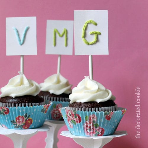 yarn monogram cupcake toppers