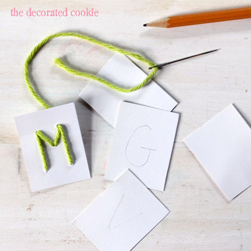 yarn monogram cupcake toppers