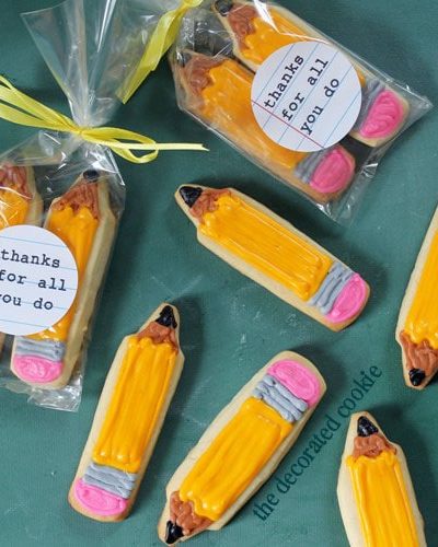 pencil cookies with free printable for to thank teachers