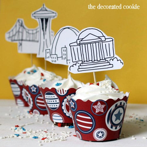 American landmarks 4th of July cupcakes with free printable 