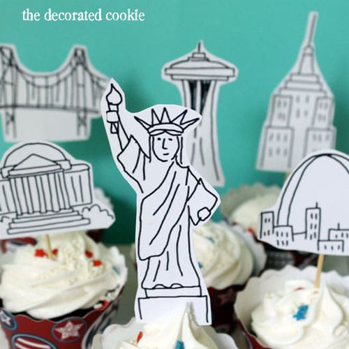 American landmarks 4th of July cupcakes with free printable 