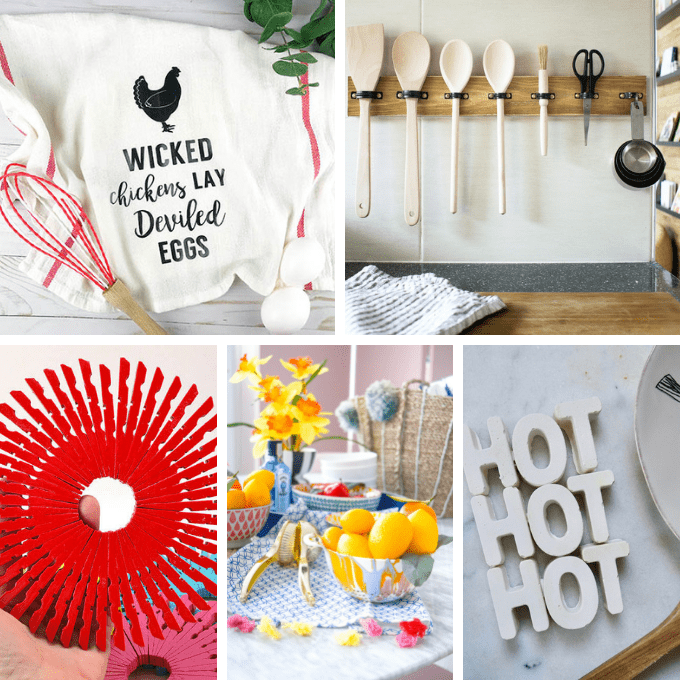 36 DIY KITCHEN CRAFTS --A roundup of 36 clever ideas from around the web for do-it-yourself kitchen crafts, including servingware, kitchenware, wall art, party decorations and more