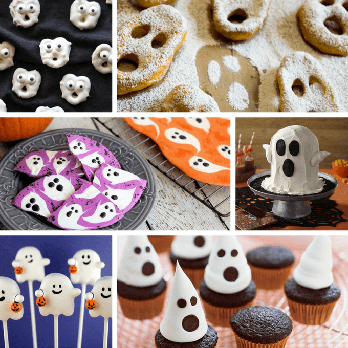 roundup of 36 ghost themed treats and snacks for Halloween 