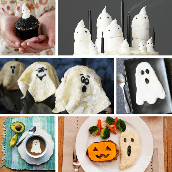 roundup of 36 ghost themed treats and snacks for Halloween 