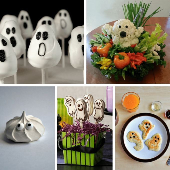 roundup of 36 ghost themed treats and snacks for Halloween 