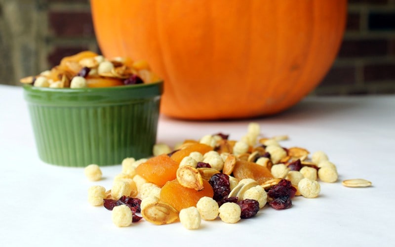 roasting pumpkin seeds and Kix-pumpkin seed trail mix