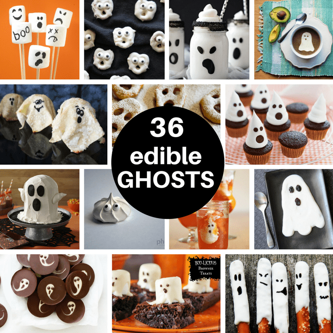 roundup of 36 ghost themed treats and snacks for Halloween 