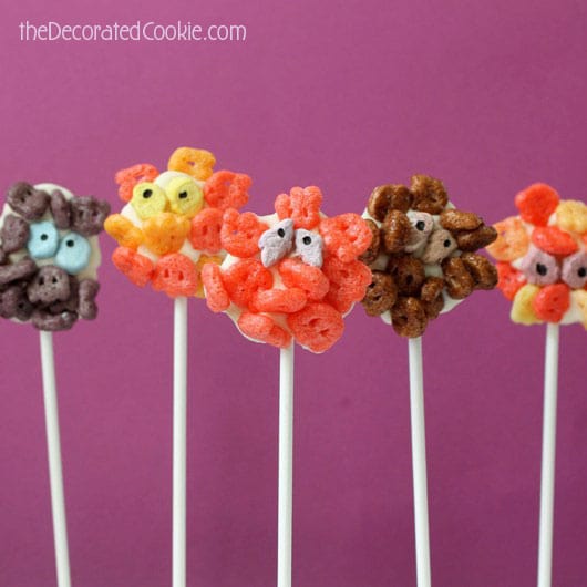 chocolate cereal monster pops for Halloween 