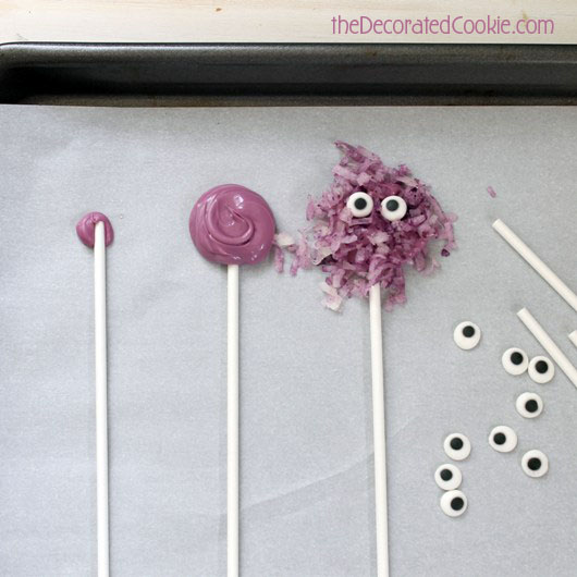 fuzzy chocolate monster pops for Halloween 