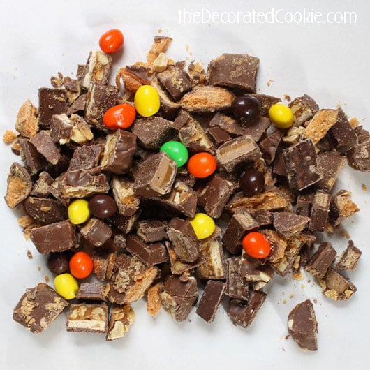 leftover Halloween candy chocolate bark