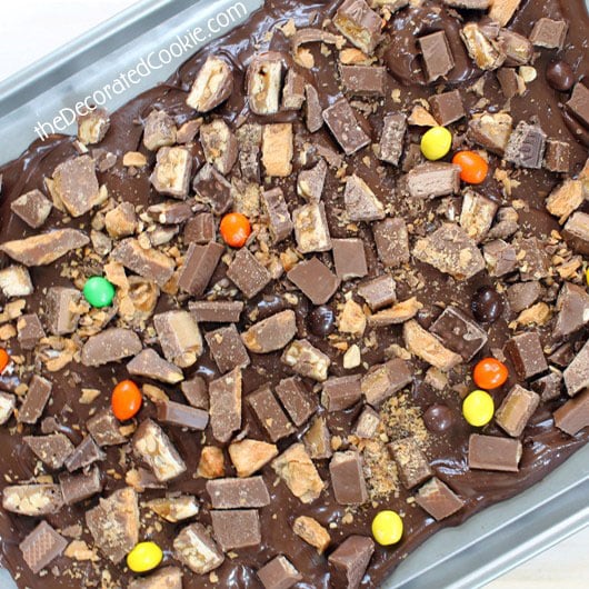 leftover Halloween candy chocolate bark