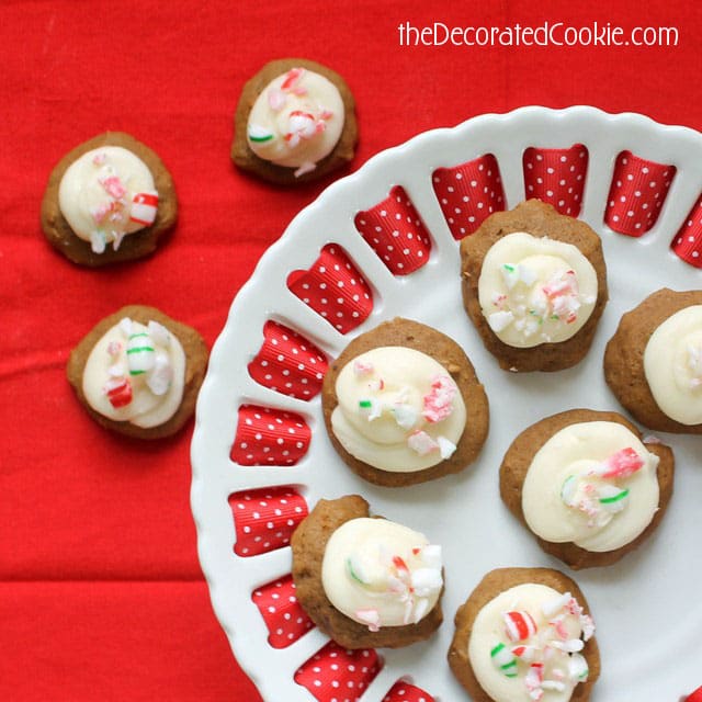 gingerbread cookies with peppermint cream cheese frosting for Christmas cookies