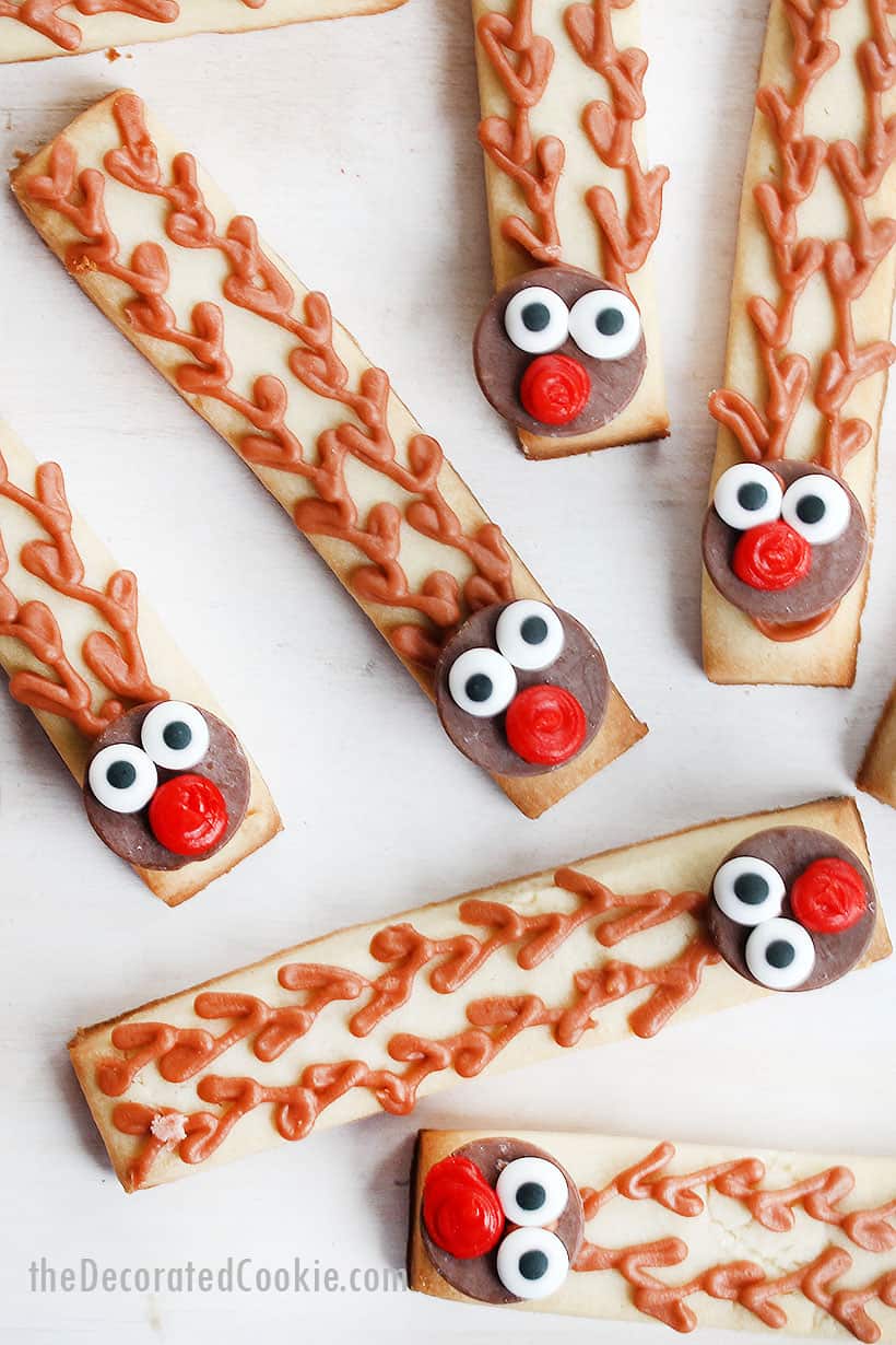 Rudolph decorated cookie sticks for Christmas