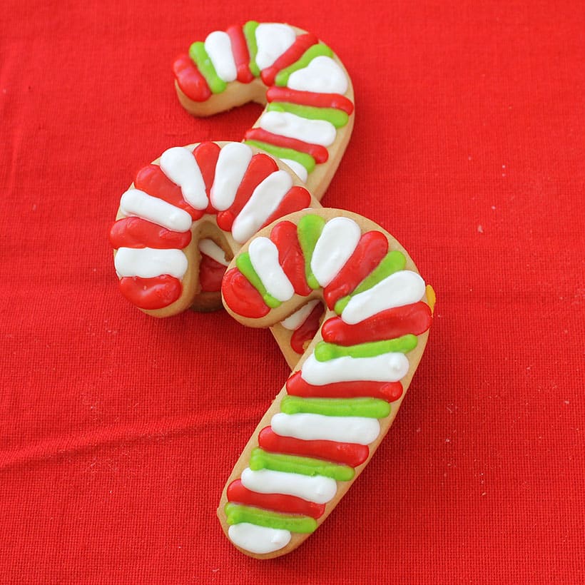 decorated candy cane Christmas cookies