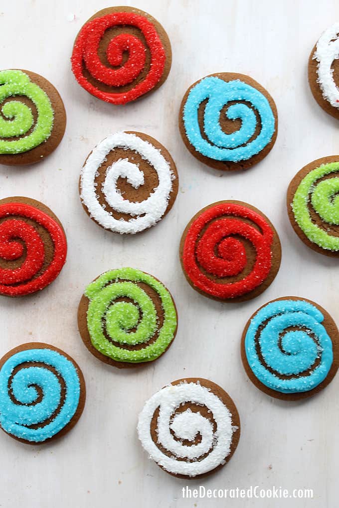 gingerbread cookies with swirls of icing 