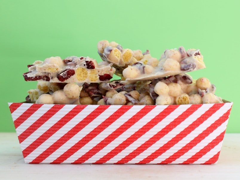 White chocolate cherry Kix clusters for christmas 