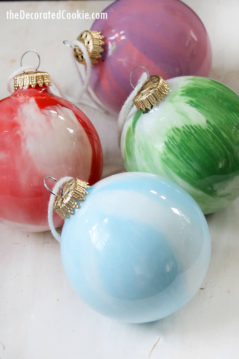 DIY paint swirl Christmas ornaments