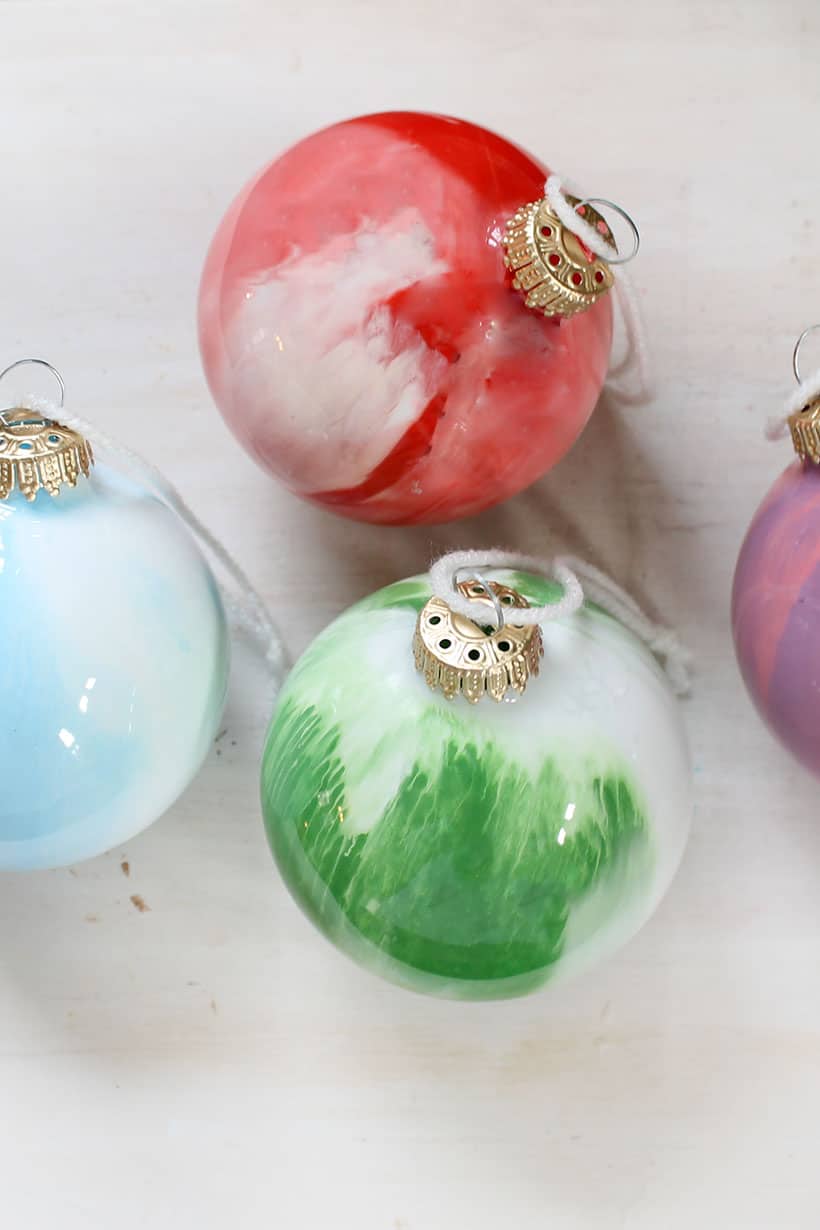 DIY paint swirl Christmas ornaments 