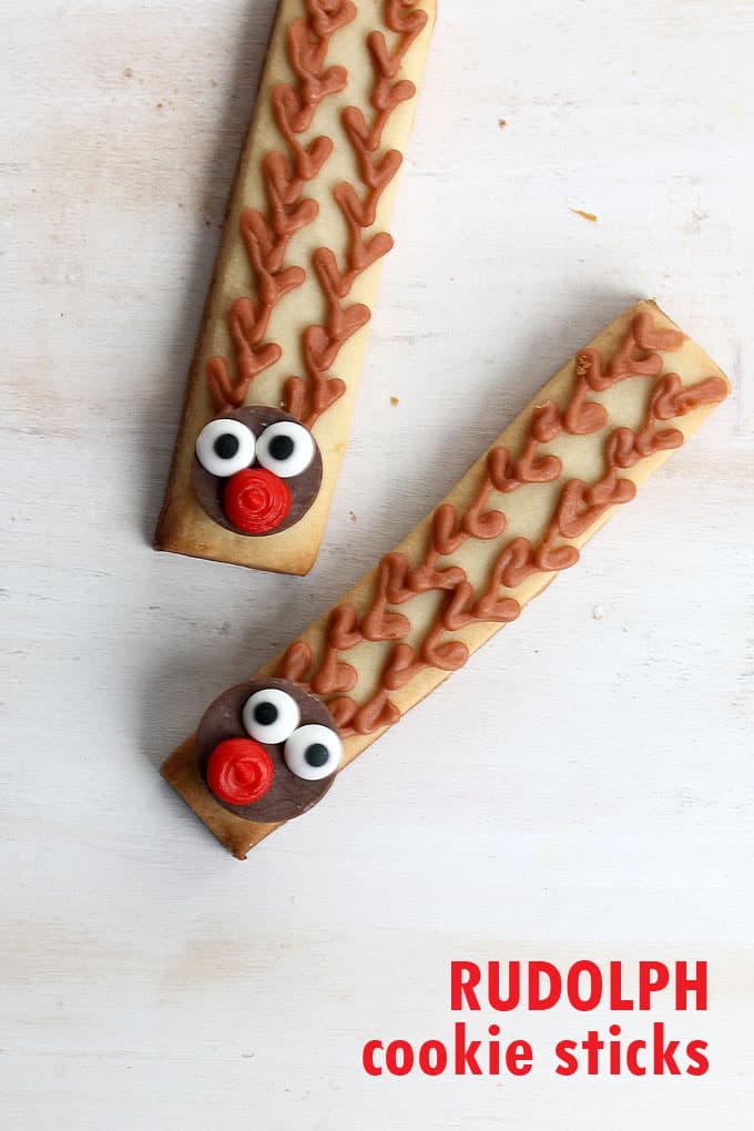 Rudolph cookie sticks are a simple, easy decorated Christmas cookie. 