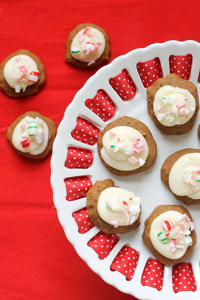 Delicious soft gingerbread cookies with peppermint cream cheese frosting