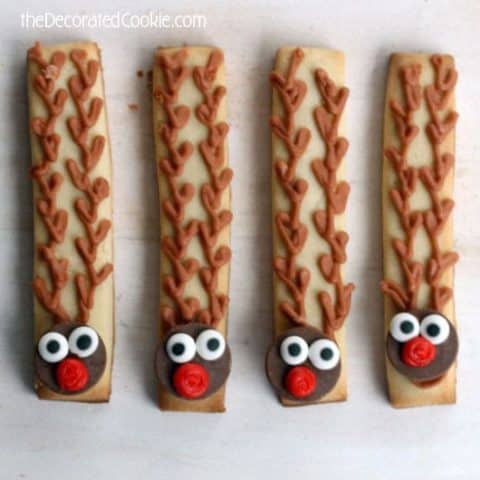 Rudolph cookie sticks are a simple, easy decorated Christmas cookie.