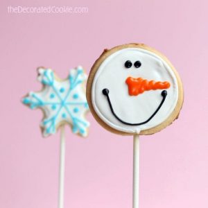 snowman and snowflake cookie pops 