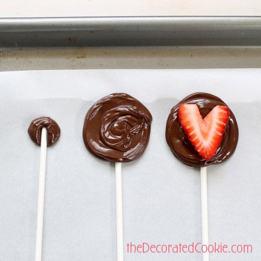 chocolate-covered strawberries on a stick for Valentine's Day 