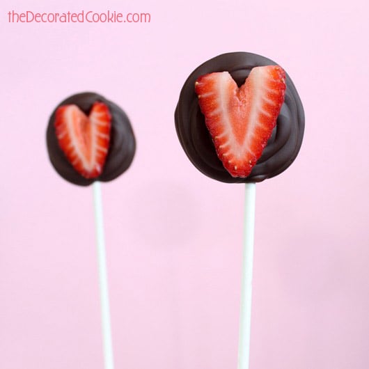 chocolate-covered strawberries on a stick for Valentine's Day 