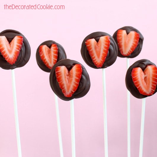 chocolate-covered strawberries on a stick for Valentine's Day 