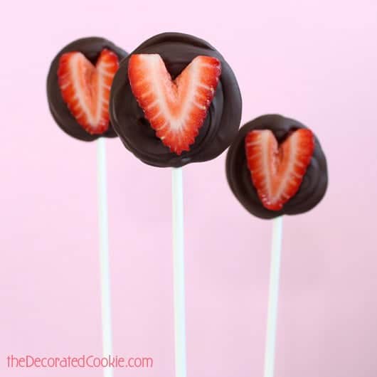 chocolate-covered strawberries on a stick for Valentine's Day 