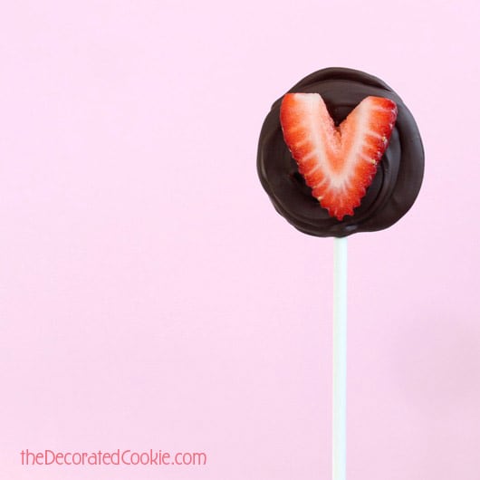 chocolate-covered strawberries on a stick for Valentine's Day 
