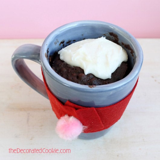 chocolate cake in a mug AND a quick mug cozy