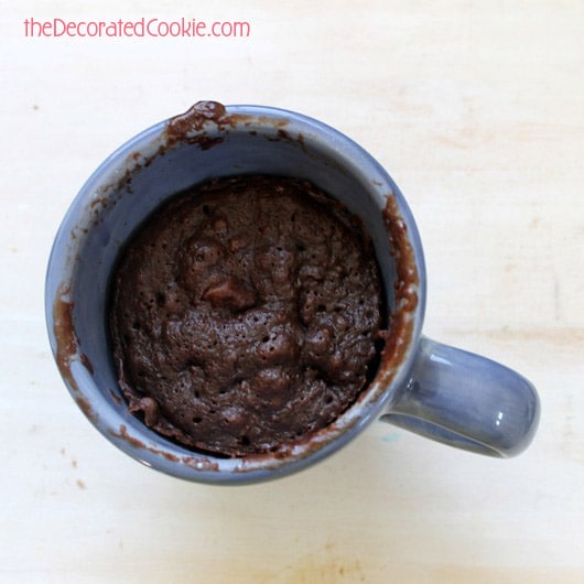 chocolate cake in a mug AND a quick mug cozy