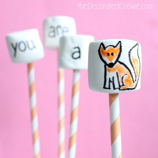 "You are a fox" marshmallow pops for Valentine's Day 