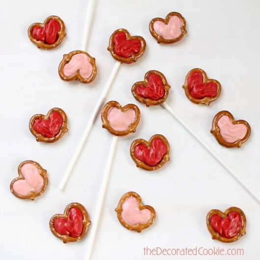 chocolate pretzel heart pops for Valentine's Day 