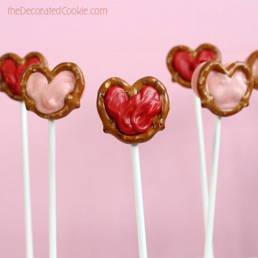 chocolate pretzel heart pops for Valentine's Day 