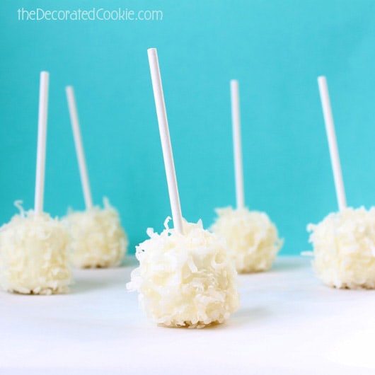 "snowball" marshmallow pops with FREE Olympics printable