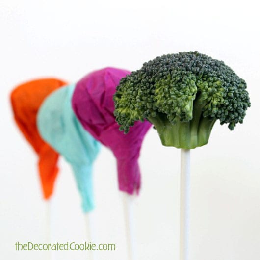 April Fools lollipops (April Fools broccoli "lollipops") for kids 