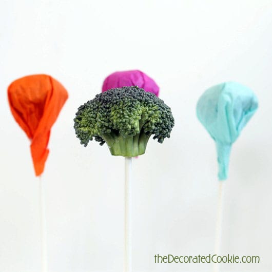 April Fools lollipops (April Fools broccoli "lollipops") for kids 