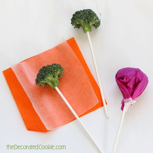 April Fools lollipops (April Fools broccoli "lollipops") for kids 