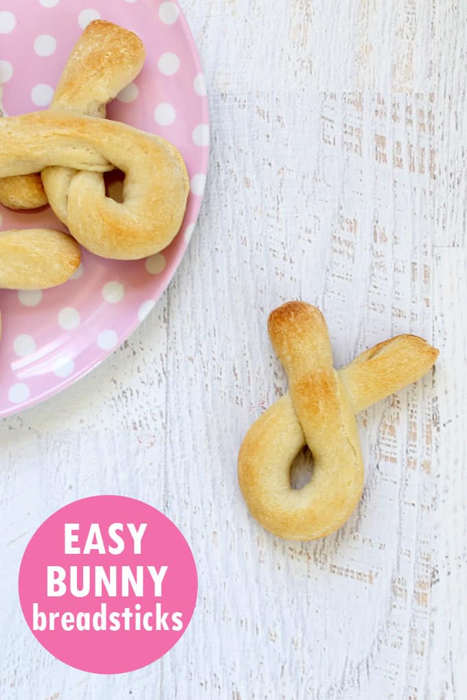 How to make super-easy BUNNY BREADSTICKS for Easter dinner using store-bought refrigerated Pillsbury breadsticks. Fun food for Easter.