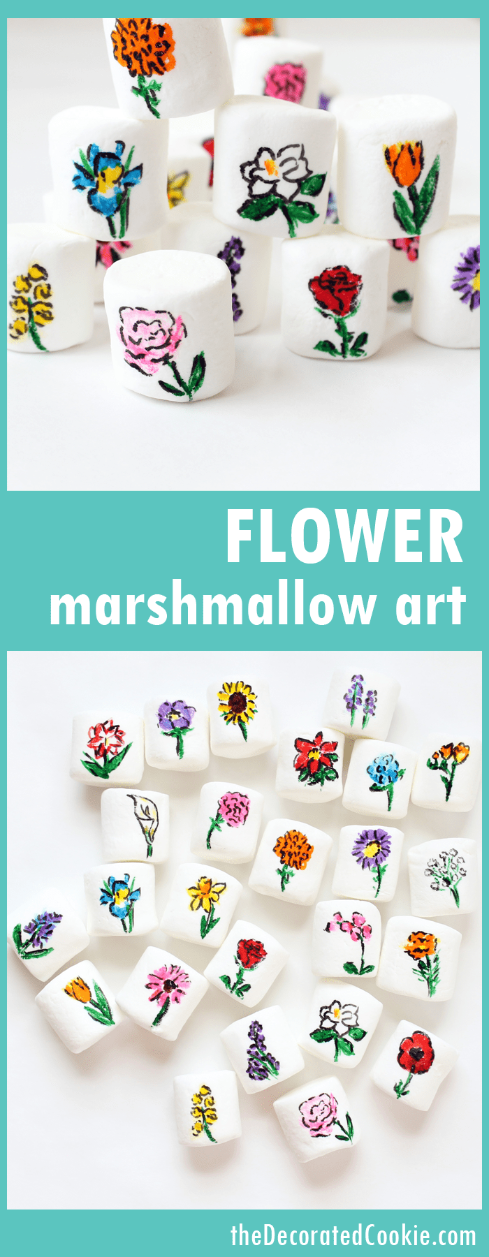 flower marshmallow art using food writers -- spring dessert 